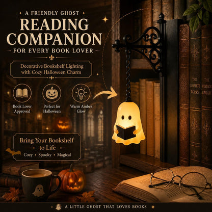 Library Lantern-Decorative Bookshelf Lighting, Mini Bookshelf Lamp Slides Between Books, Warm Amber LED Nook Light & Bookshelf Lantern for Book Nook, Shelf Decor Gift for Book Lovers(Reading Ghost)