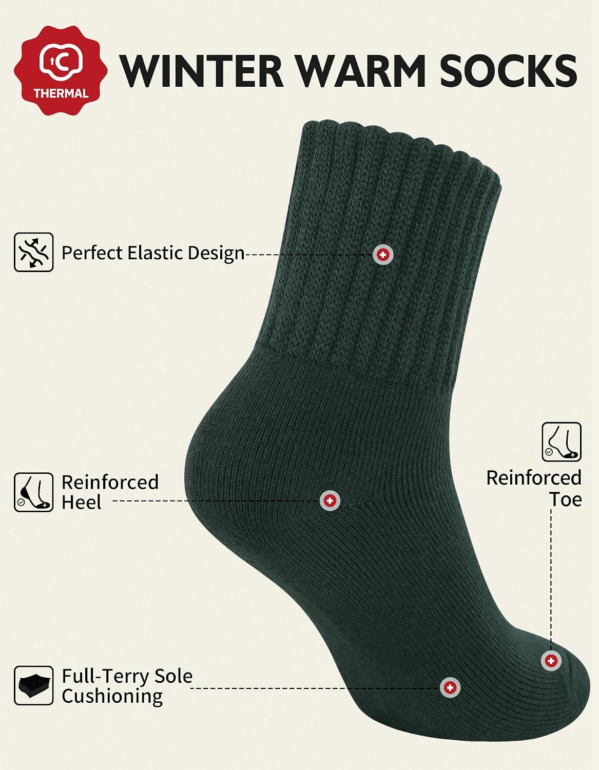 CLOSEMATE Womens Thick Full Cushioned Thermal Warm Boot Socks for Winter 3 Pairs