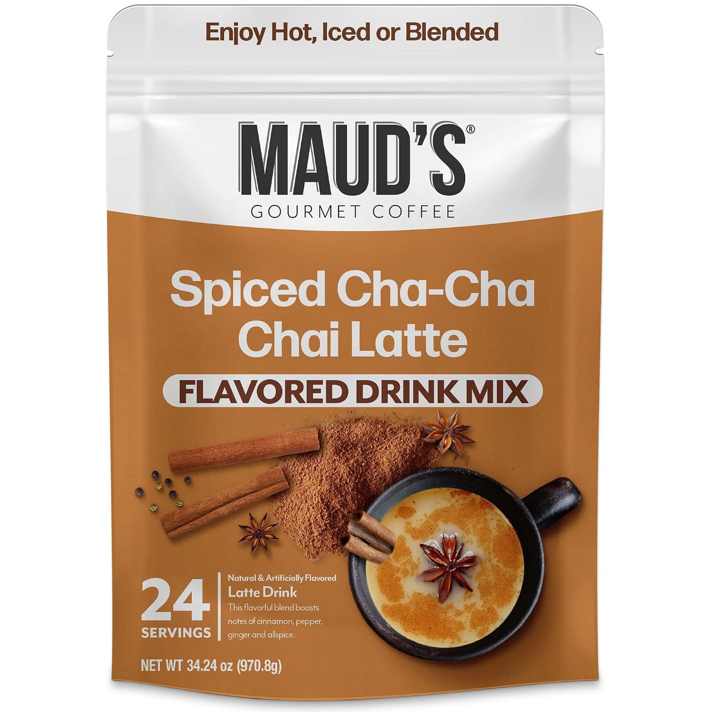 Maud's Instant Matcha Latte Mix, Flavored Drink Mix 10 Servings, 100% Gourmet Blended Tea Leaves, Hot Or Iced Matcha Latte - Just Add Water