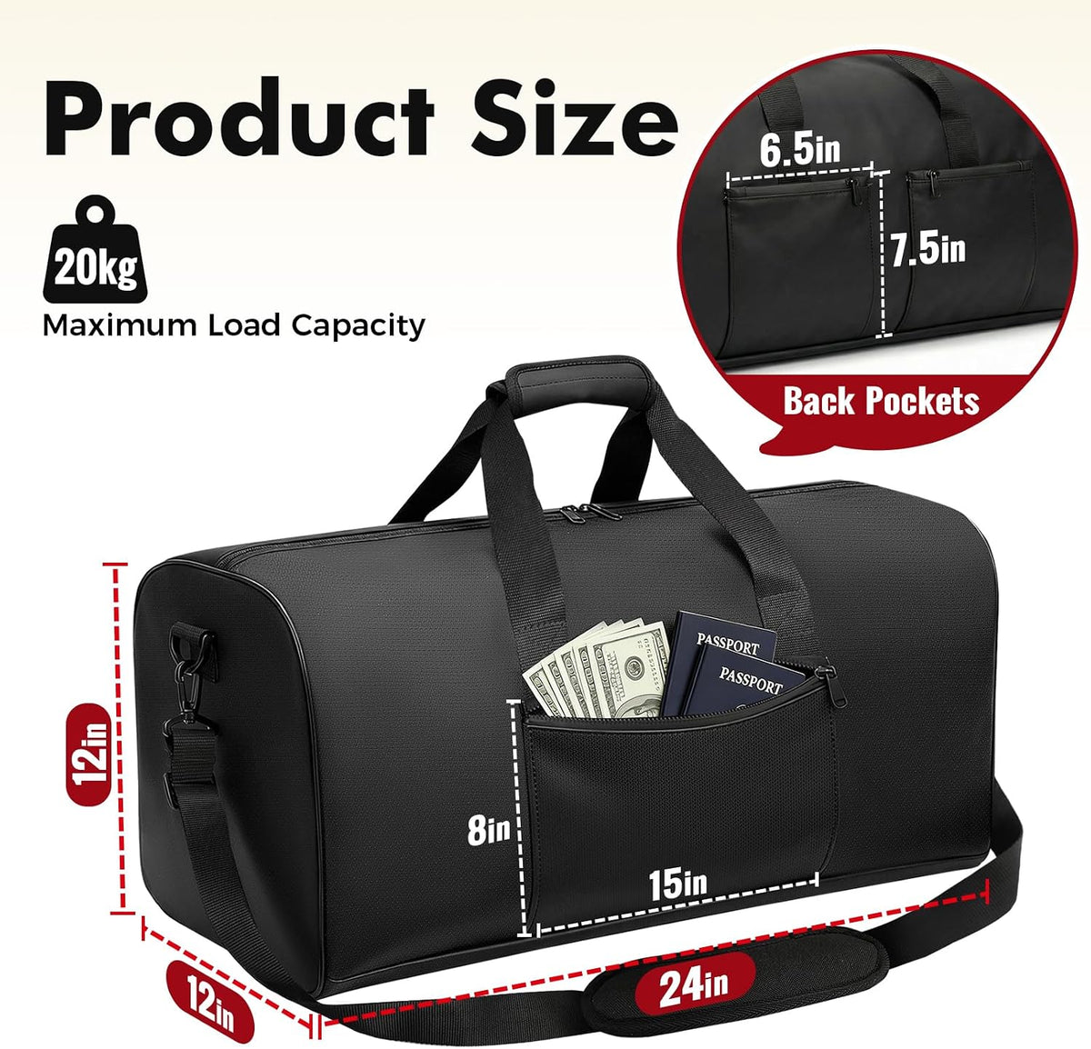 Large Waterproof Fireproof Document Bag, 24x12x12 in, Black