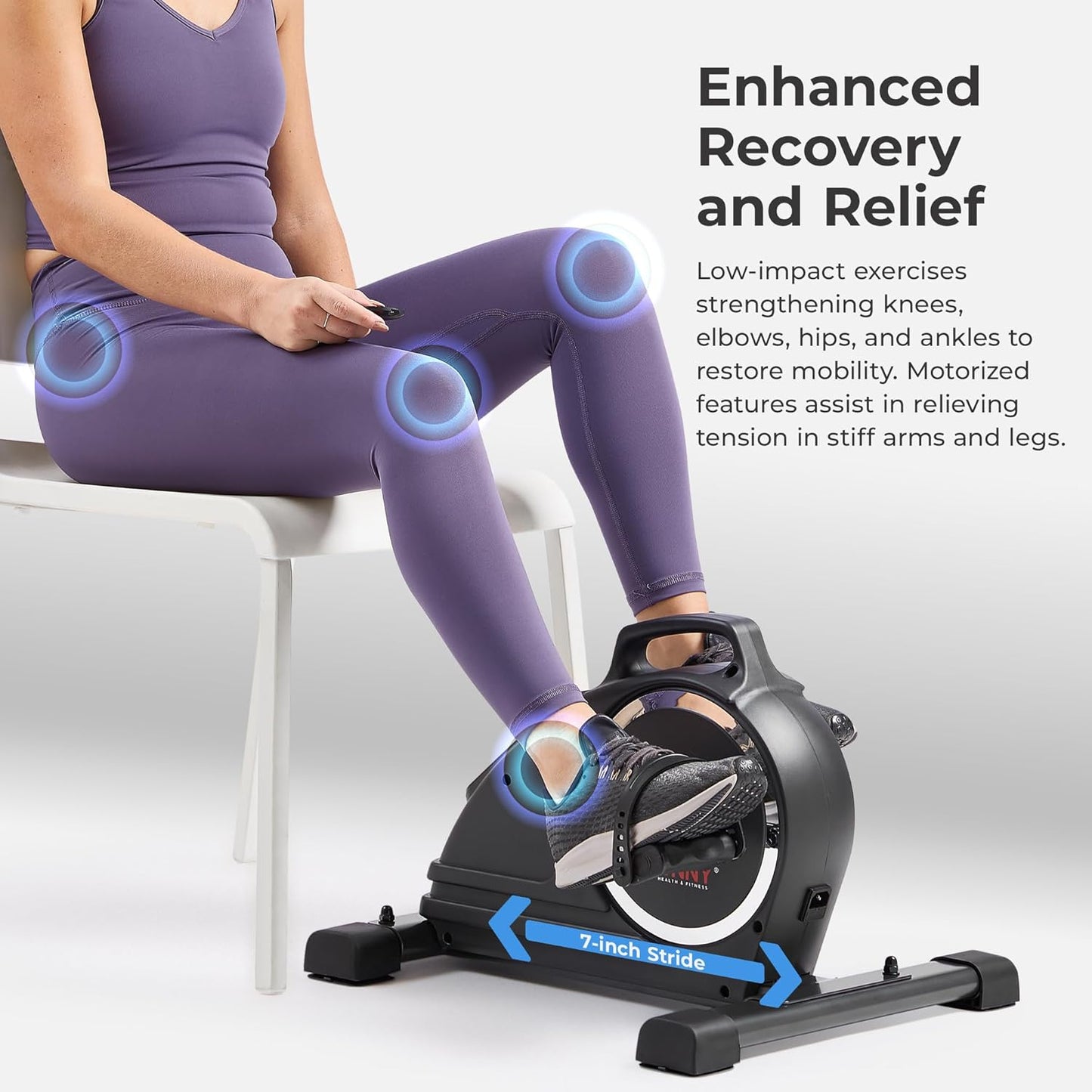 Sunny Health & Fitness Smart Motorized 2-in-1 Pedal Exerciser, Indoor Compact Under-Desk Mini Bike for Low-Impact Cardio Workout and Physical Therapy, Free SunnyFit Training App Connection