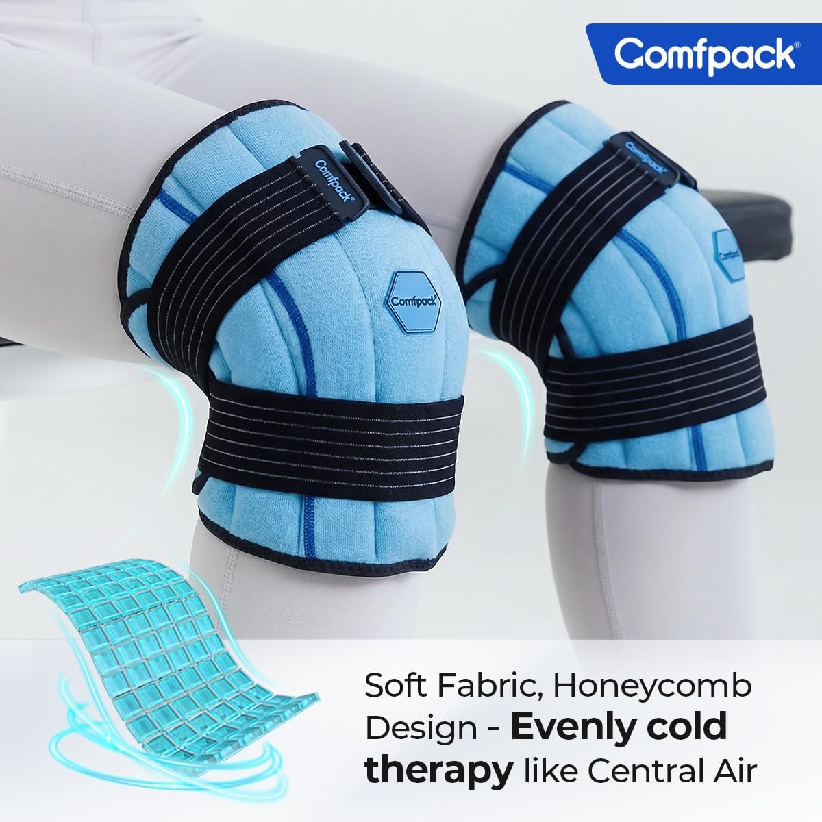 Comfpack Knee Ice Pack Wrap, 2 Hours Long Lasting Coldness Ice & Compression Therapy Flexible Ice Pack for Knee Replacement Surgery, Arthritis Pain, ACL, Swelling, Sports Injuries(23" × 10.3")