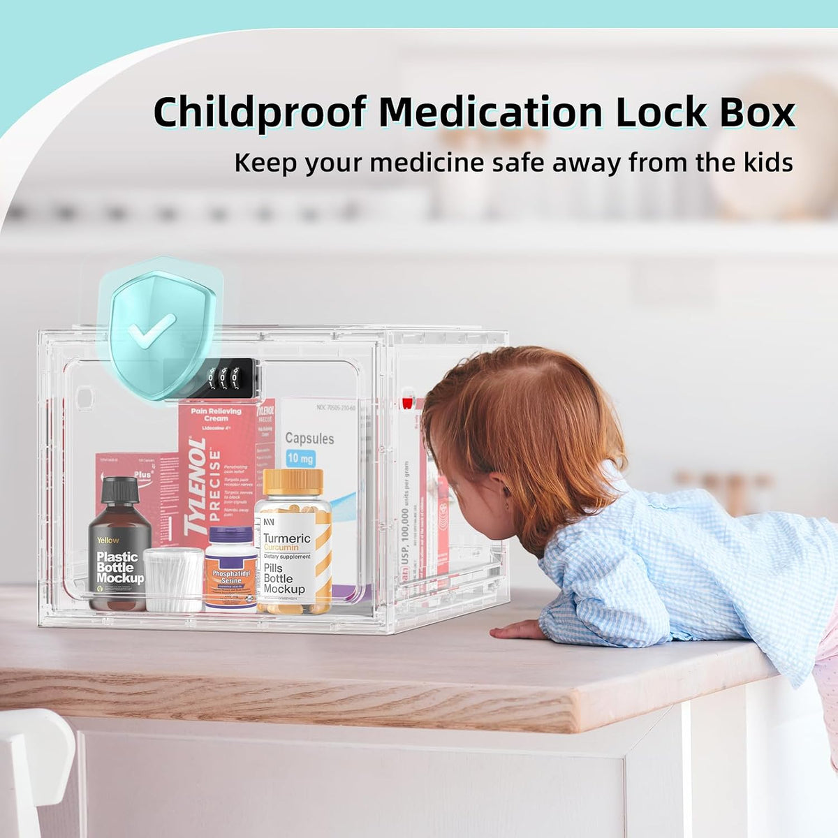HOLYHY Medication Lock Box with Code, 10 Qt Large Medicine Lock Box for Medication, Clear Lockable Storage Box for Pills, Vitamins, Snacks, Phones, Fridge, Pantry, Dorm, Office and Home