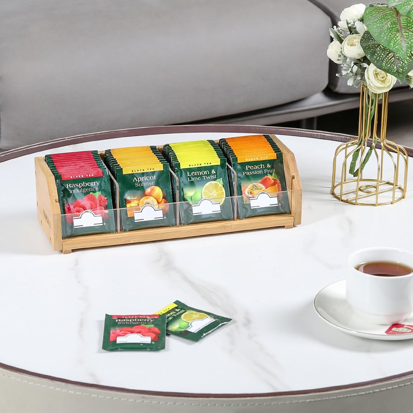 TIOPGHAD 2-Layer Stackable Bamboo Tea Bag Organizer Storage Holder & Rack - Wooden Tea Box Containers - Stand for Countertop or Cabinet