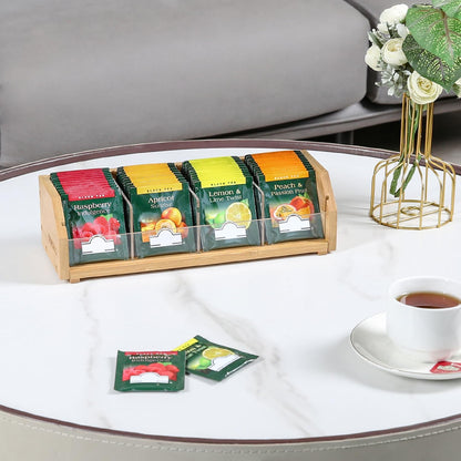 TIOPGHAD 2-Layer Stackable Bamboo Tea Bag Organizer Storage Holder & Rack - Wooden Tea Box Containers - Stand for Countertop or Cabinet