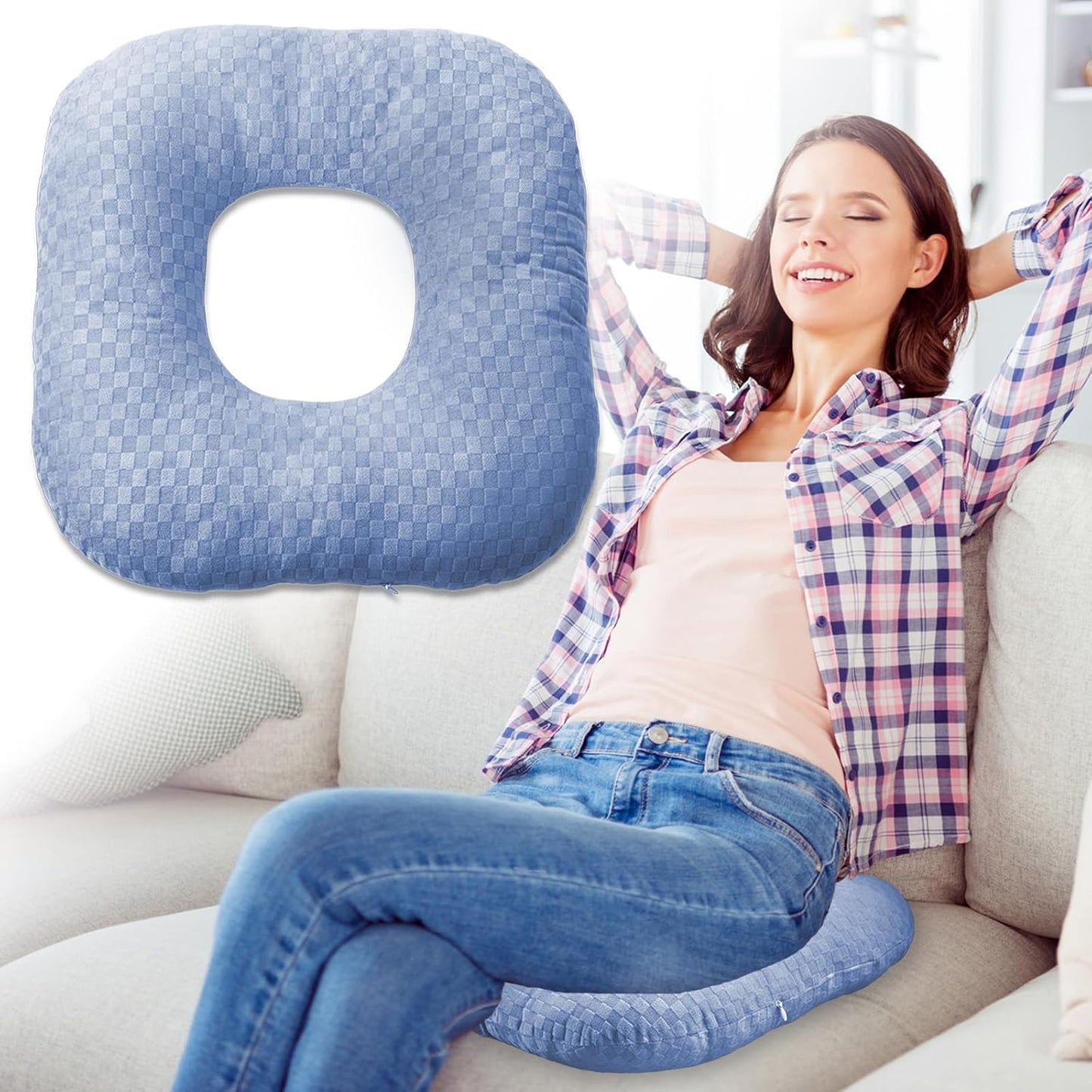 Stuffed Donut Pillow Seat Cushion | for Tailbone and Coccyx Pain, Hemorrhoids, Bed Sores, Pregnancy, Prostate, Surgery Recovery, Sitting Pressure Relief, for Home, Office and Car (Grey)