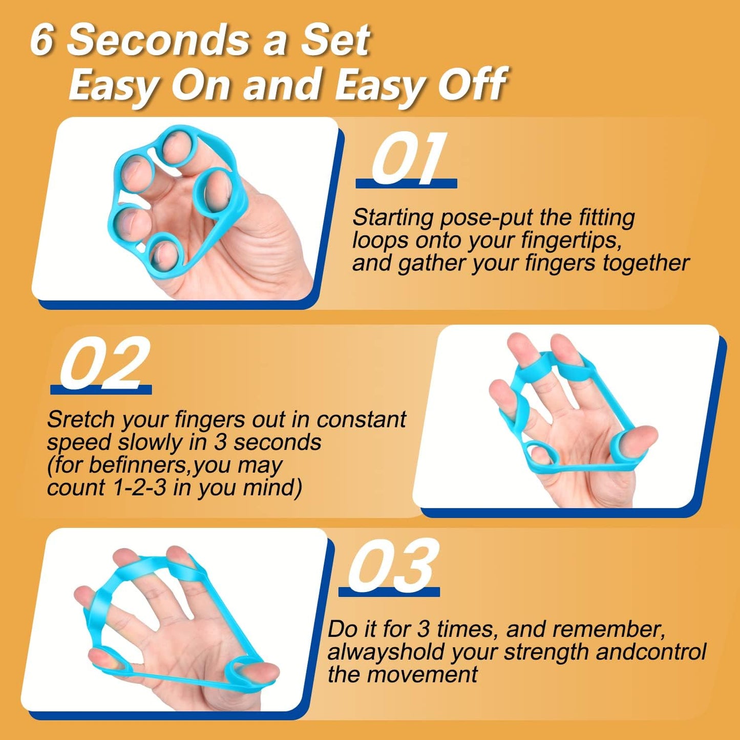 Hand Grip Strengthener, Finger Exerciser, Grip Strength Trainer (6 PCS),New Material,Forearm Grip Workout, Finger Stretcher, Relieve Wrist Pain, Carpal Tunnel