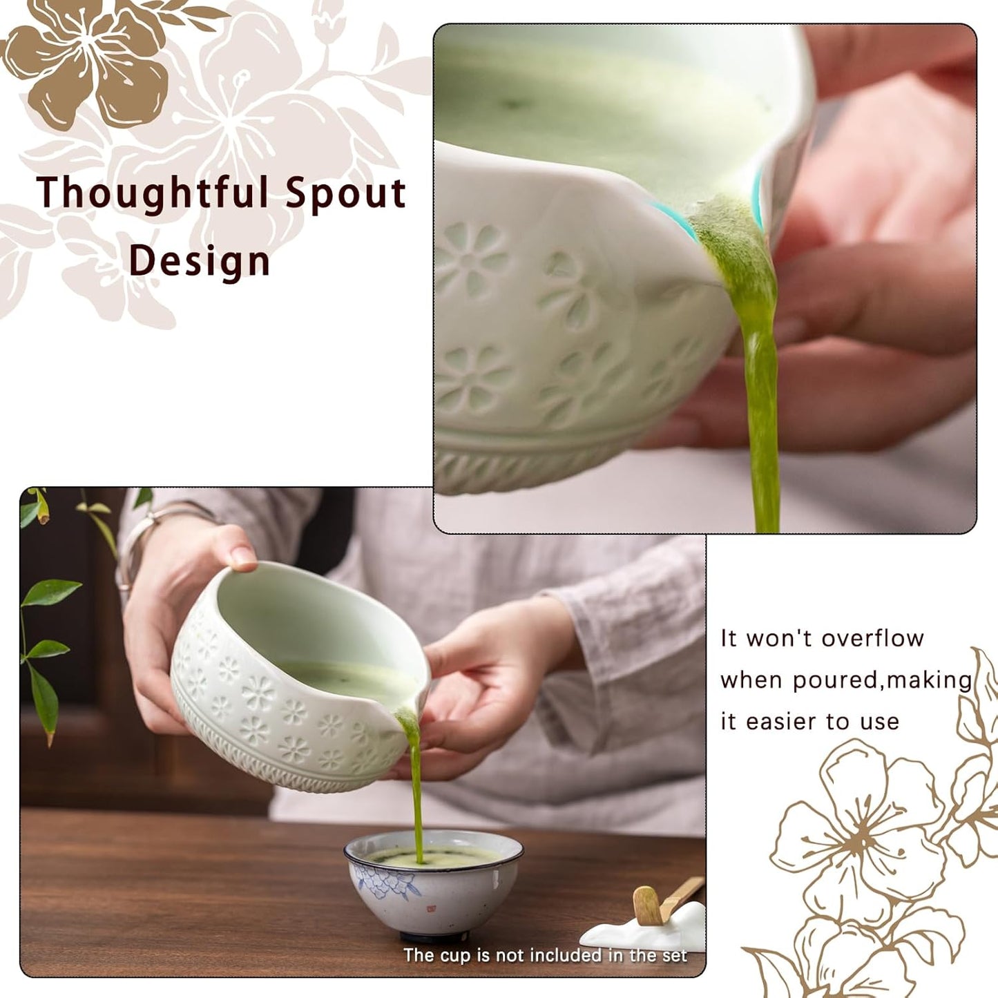 Buucup Matcha Whisk Set, Ceramic Matcha Kit Set Includes Matcha Bowl, Matcha Whisk and Holder, Bamboo Scoop, Scoop Rest, Sifter and Tea Towel - 7 Pcs Matcha Kit for Matcha Lovers (Mottled Green)