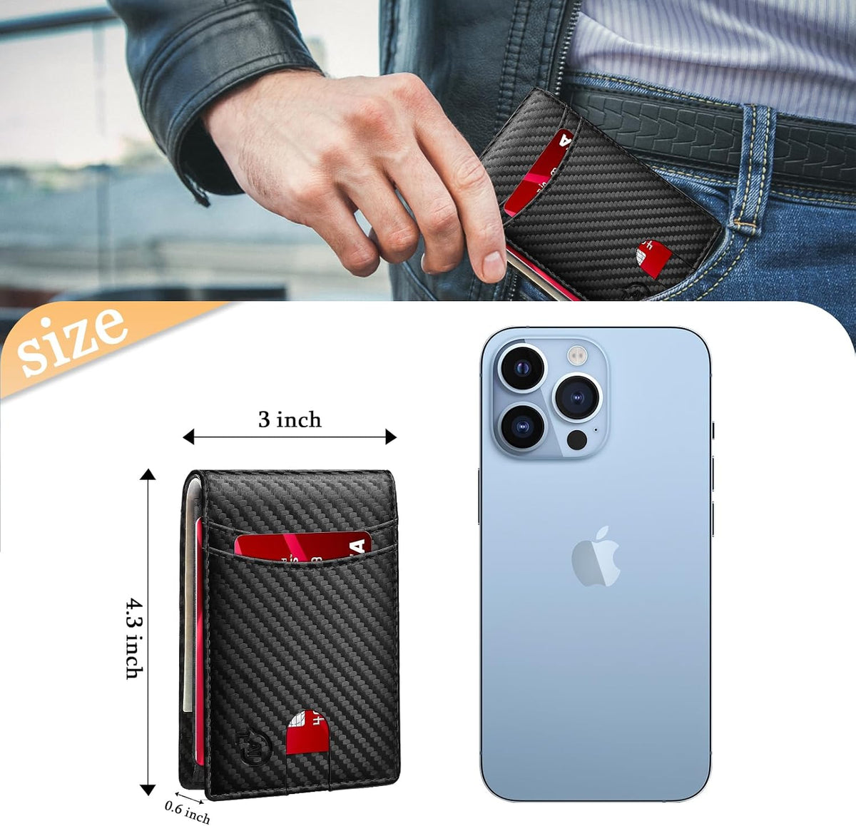 Smart Tracker Wallet for Men,Compatible with Android and Ios, Mens Wallet GPS Tracker Card Holder With Men Gift for Christmas. (Carbon Black) (iOS & Android)