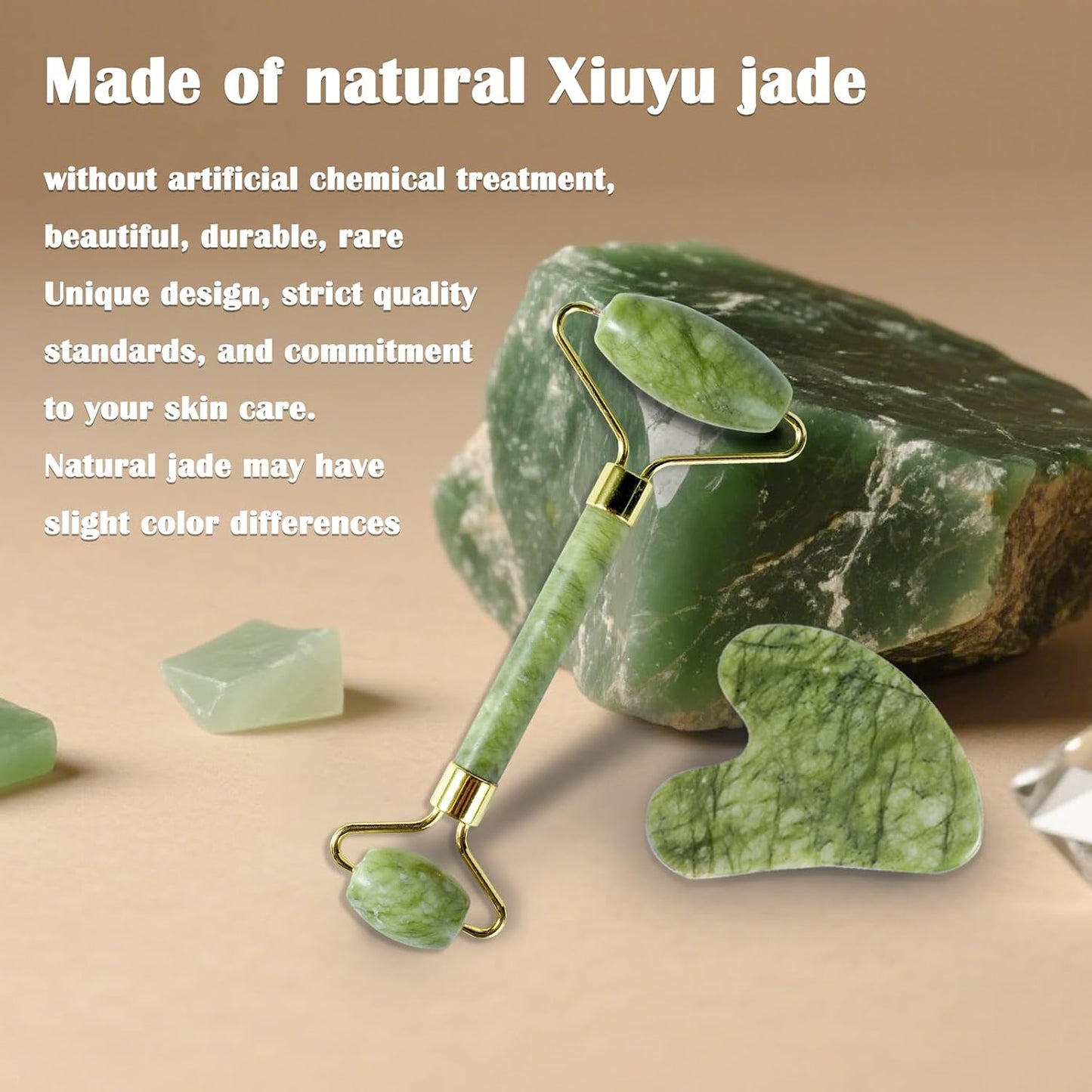 Jade Roller Gua Sha Tools - Nature Gua Sha Facial Tool Skin Tightening Face Massager Anti-Aging Jade Face Roller Puffiness Reducing Guasha Stone for Women Men（Green）