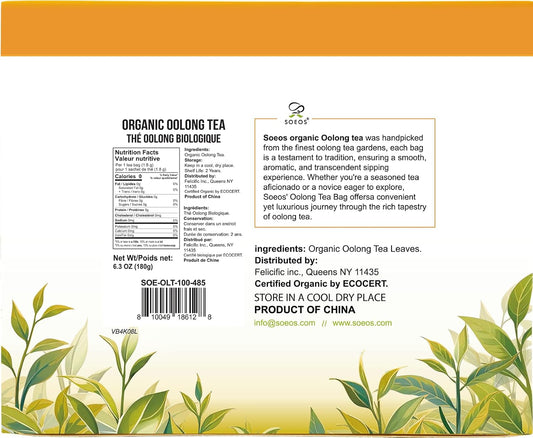 Soeos Organic Oolong Tea, 200 Tea Bags (2 Pack), Low Caffeine, Perfect Alternative to Coffee, Hot and Cold Brew, Fresh and Healthy Oolong Tea