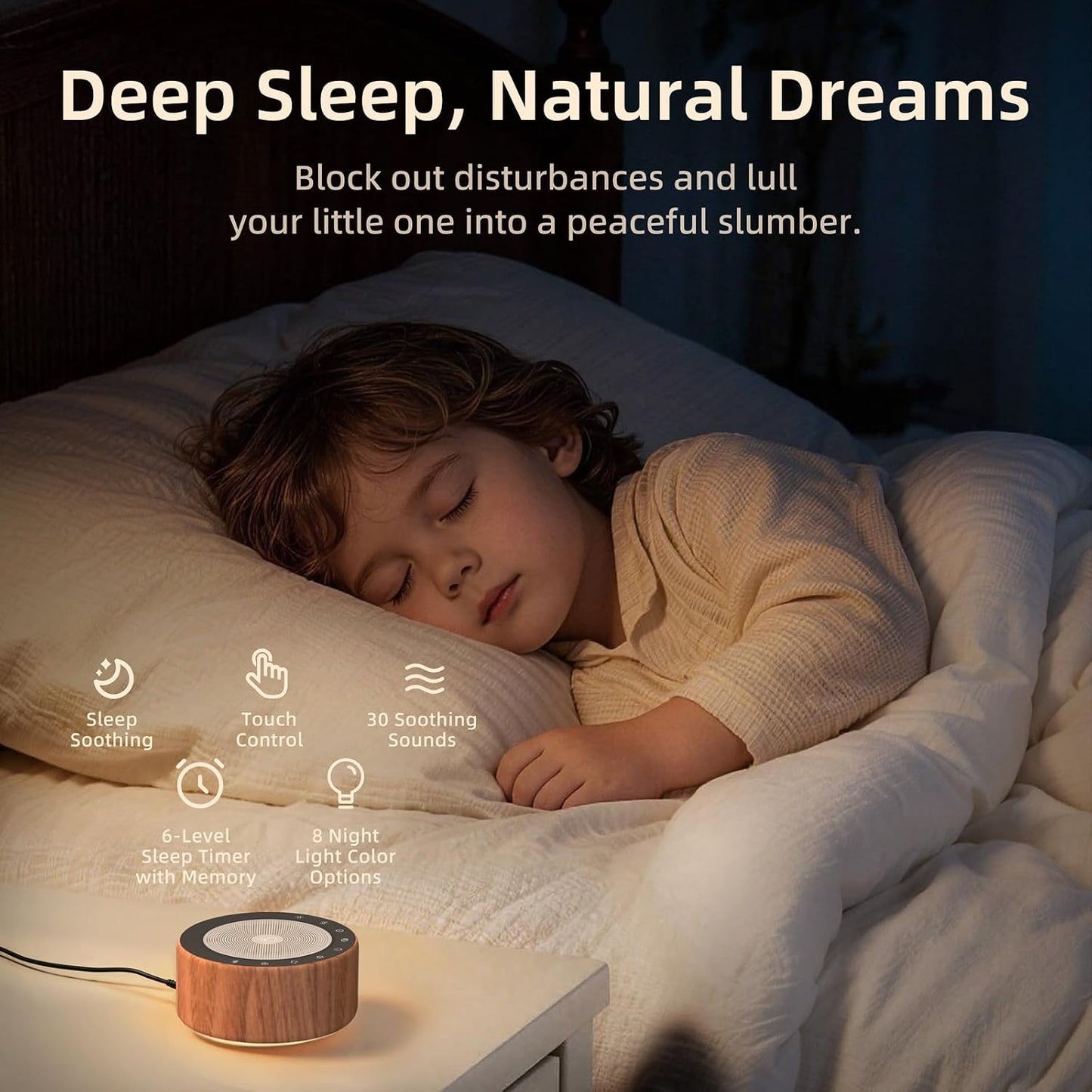 Kipcush White Noise Machine for Baby & Adults, 30 Soothing Sounds, Soft Non-Glare Nursery Lamp, 8 Color Night Lights, Memory Function (Angel V1 White, Standard)