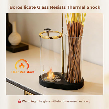 3 in 1 Incense Holder for Sticks Upside Down Anti-Ash Incense Burner with Glass Ash Catcher Backflow Cone Incense Diffuser with Adjustable Threaded Mounting for Mediation Yoga Spa Gifts Home Decor