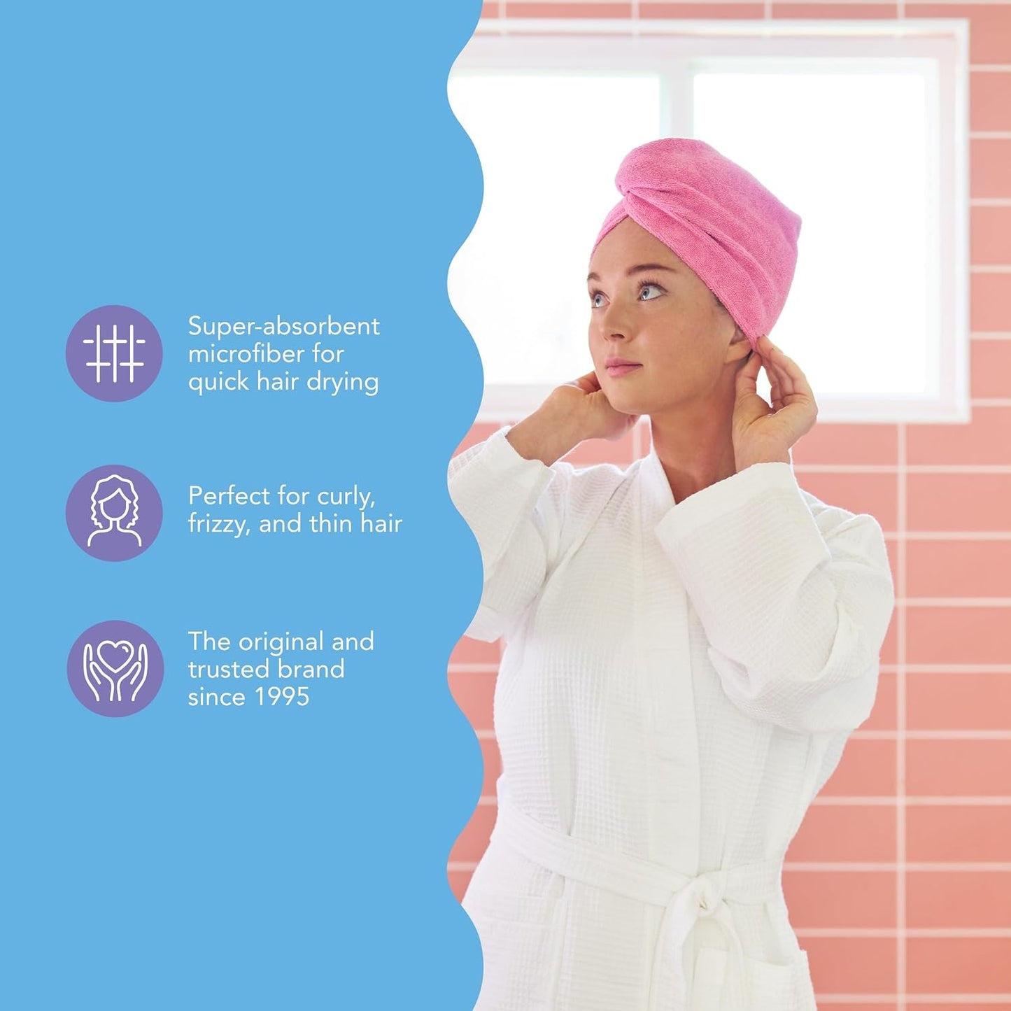 Turbie Twist 2-Pack Microfiber Hair Towel for Beauty, Travel, Gifting - Hair Wrap Turban for Straight, Wavy & Curly Hair - Premium Personal Care - Dark Purple & Light Purple