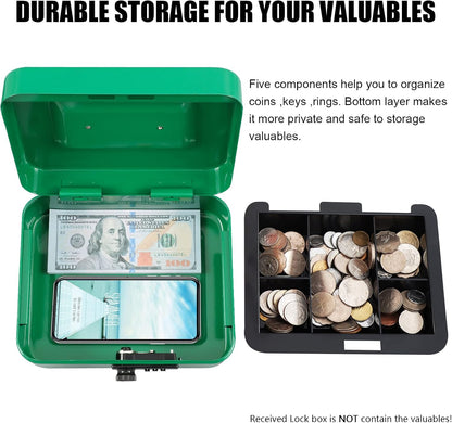 KYODOLED Small Cash Box with Combination Lock & Removable Money Tray, Black