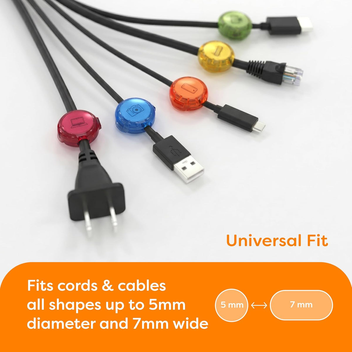 DOTZ Cord Identifiers, Reusable Cable Labels for Cords & Chargers, 5 Count