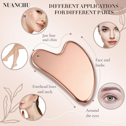 Nuanchu Stainless Steel Gua Sha Facial Tool, Metal Gua Sha for Lymphatic Drainage, Guasha Face Sculpting Double Chin Reduce with Pouch Self Care Gift(304 Stainless Steel,Silver)