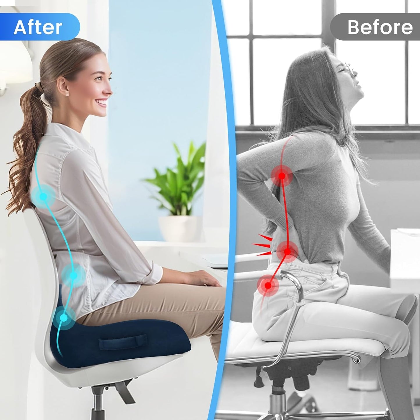 CushZone Seat Cushion, Ergonomic Memory Foam Seat Cushions for Office Chairs, Car, Long Trip, Desk Chair, Lab, Extra Large Size for Sciatica & Hip & Tailbone Pain Relief, Sciatica Support (Black)