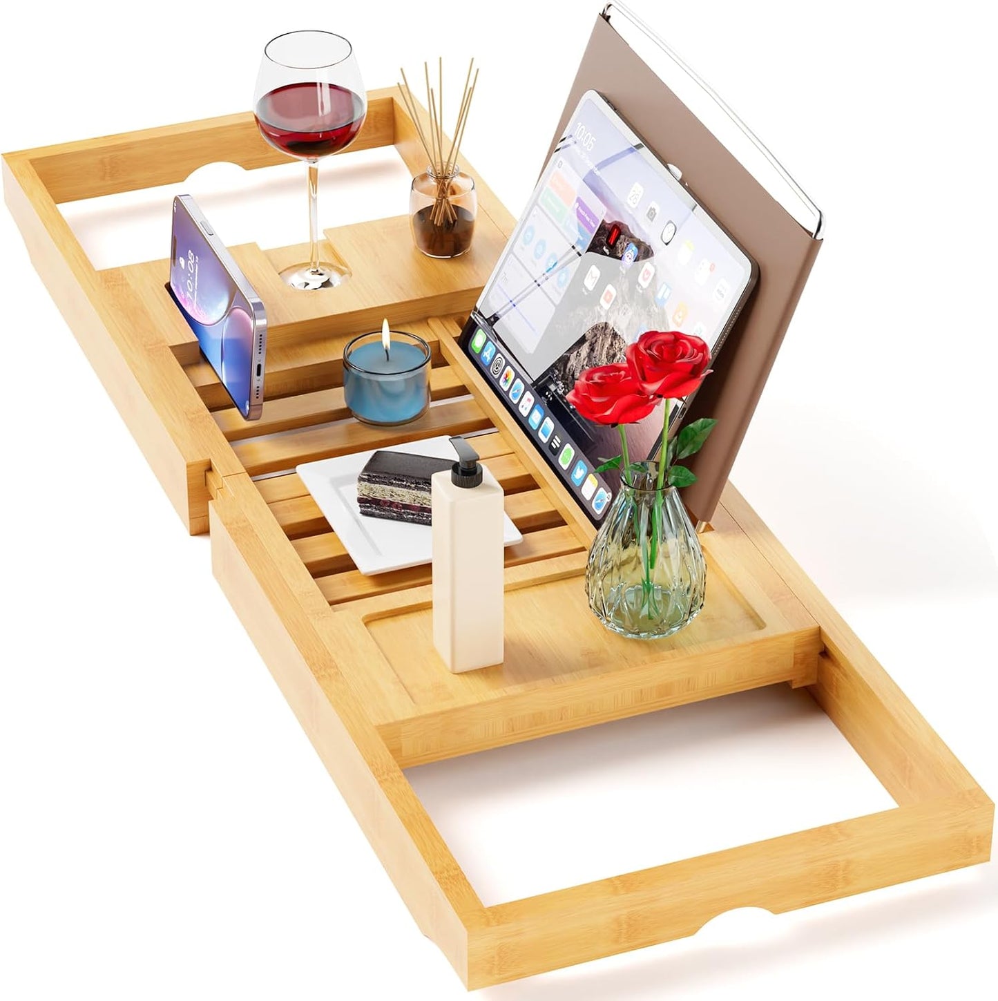 Bamboo Bathtub Tray Caddy,Premium Bathtub Tray Caddy, Expandable Bath Tray,Gifts for Women,Black