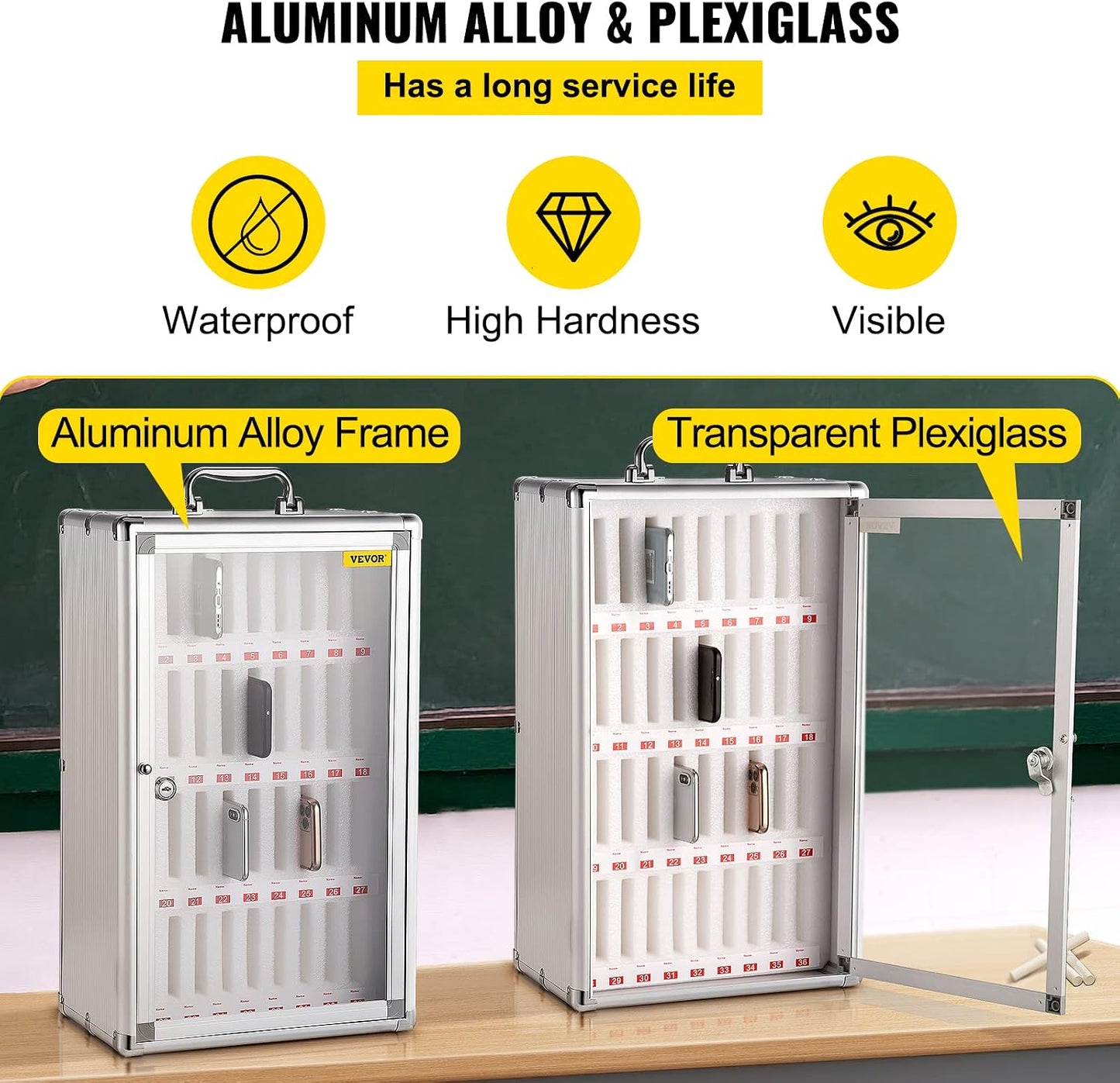 VEVOR Cell Phone Storage Locker, 10 Slots Acrylic Material with Door Locks and Keys, Wall-Mounted Cabinet Pocket Office Classroom Gym Box, Clear