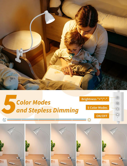 BOHON Desk Lamp with Clamp, Clip on Light, 5 Color 10 Brightness, Teal