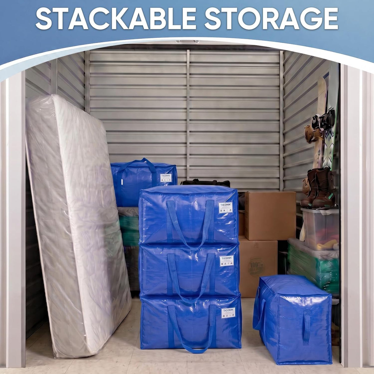 TICONN Extra Large Moving Bags Heavy Duty with Zippers & Carrying Handles, Durable Storage Bags Moving Boxes for Closet Organizers and Storage (Blue)