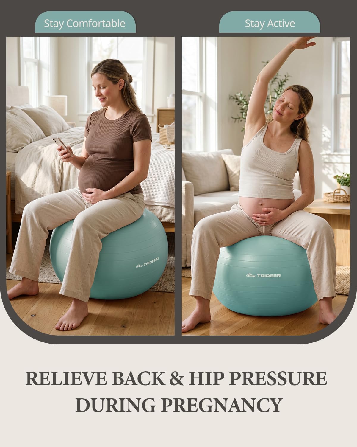 Trideer Exercise Ball, Stability Yoga Ball for Physical Therapy, Active Sitting, Pregnancy & Birth Labor Prep, Core Strength, Balance Training, Posture Improvement and Daily Stretching, 55/65/75cm
