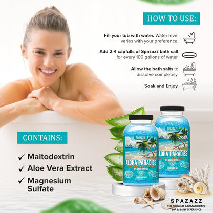 Spazazz Destinations - Hawaii - Aloha Paradise - Natural Spa & Bath Salt Aromatherapy Crystals 22oz -Skin Softener - Safe For Your Hot Tub & Kids