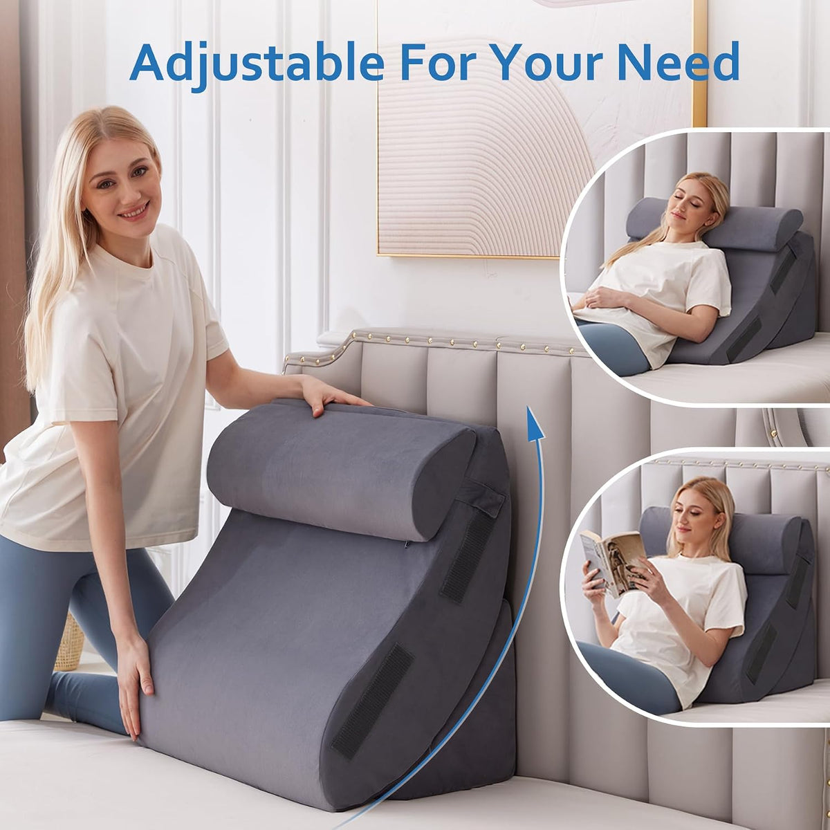 Ahpmeoa 5Pcs Wedge Pillow Set for After Surgery, Memory Foam, White/Grey