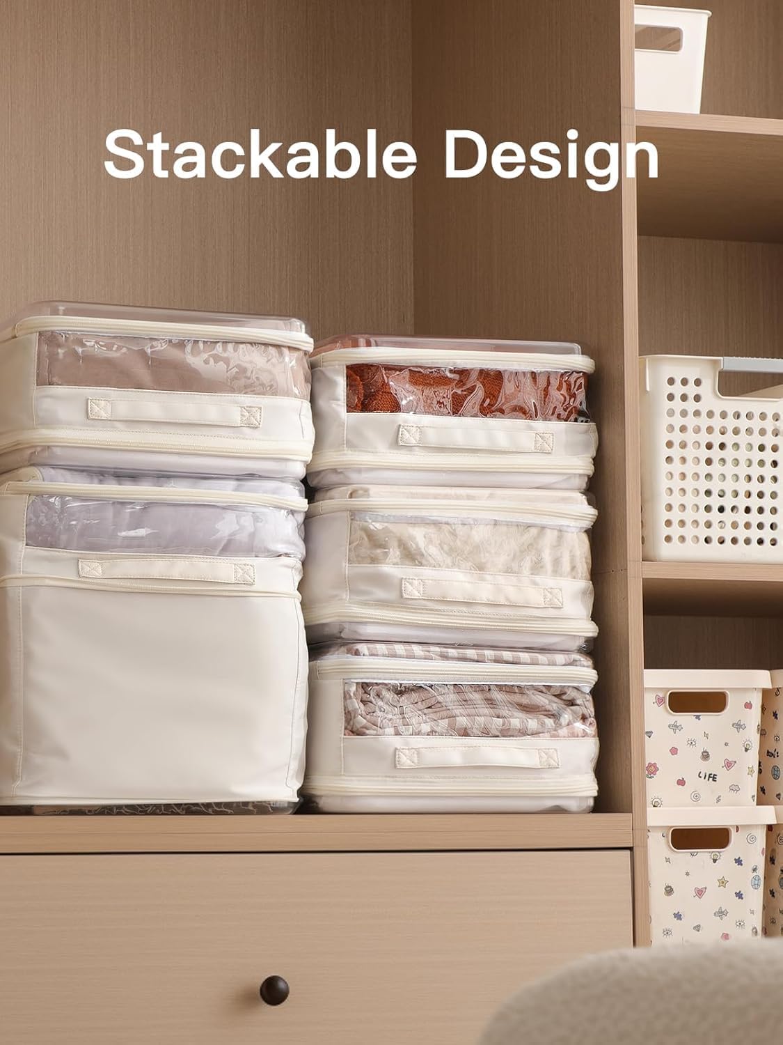 CoiiJoii 3 Pack Sheet Organizers And Storage, Double Side Clear Hard Shell Window. Expandable Blanket Storage Bags, Large Stackable Closet Storage Bins.