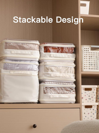 CoiiJoii 3 Pack Sheet Organizers And Storage, Double Side Clear Hard Shell Window. Expandable Blanket Storage Bags, Large Stackable Closet Storage Bins.