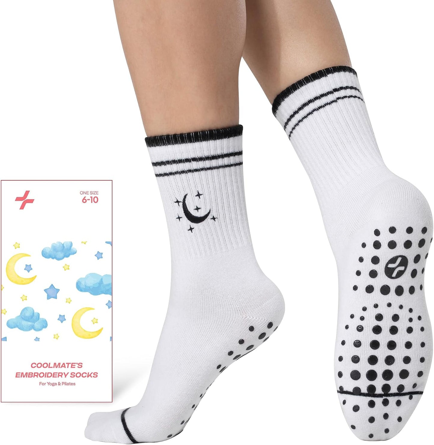 COOLMATE Pilates Socks with Grips for Women, Yoga Socks, Crew Non Slip Women for Barre, Pilates Gifts for Women - Colors B