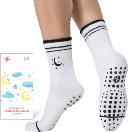 COOLMATE Pilates Socks with Grips for Women, Yoga Socks, Crew Non Slip Women for Barre, Pilates Gifts for Women - Colors B