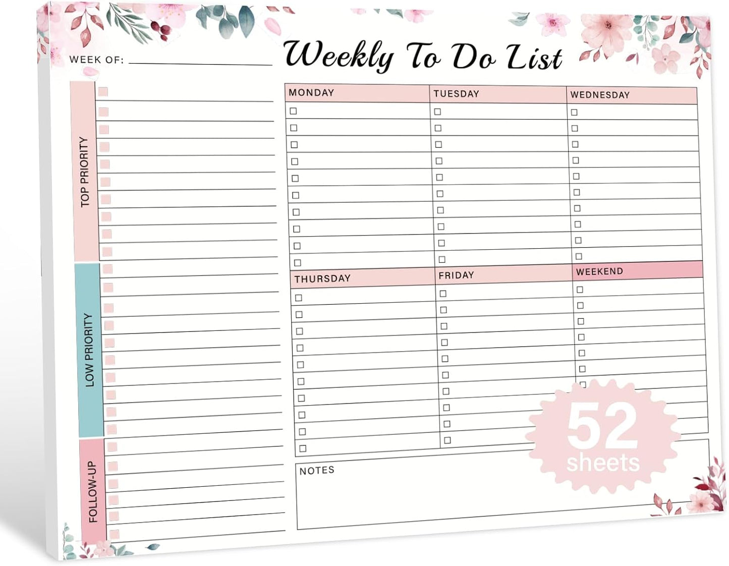Weekly To Do List Notepad with 52 Undated Sheets（8.5"×11"）- Weekly Desk Planner Pad with Spiral Binding for Women & Man, Office, School and Home Personal Organizer