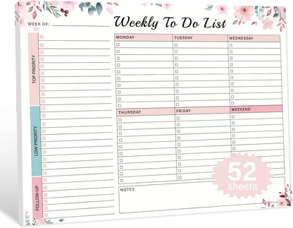 Weekly To Do List Notepad with 52 Undated Sheets（8.5"×11"）- Weekly Desk Planner Pad with Spiral Binding for Women & Man, Office, School and Home Personal Organizer
