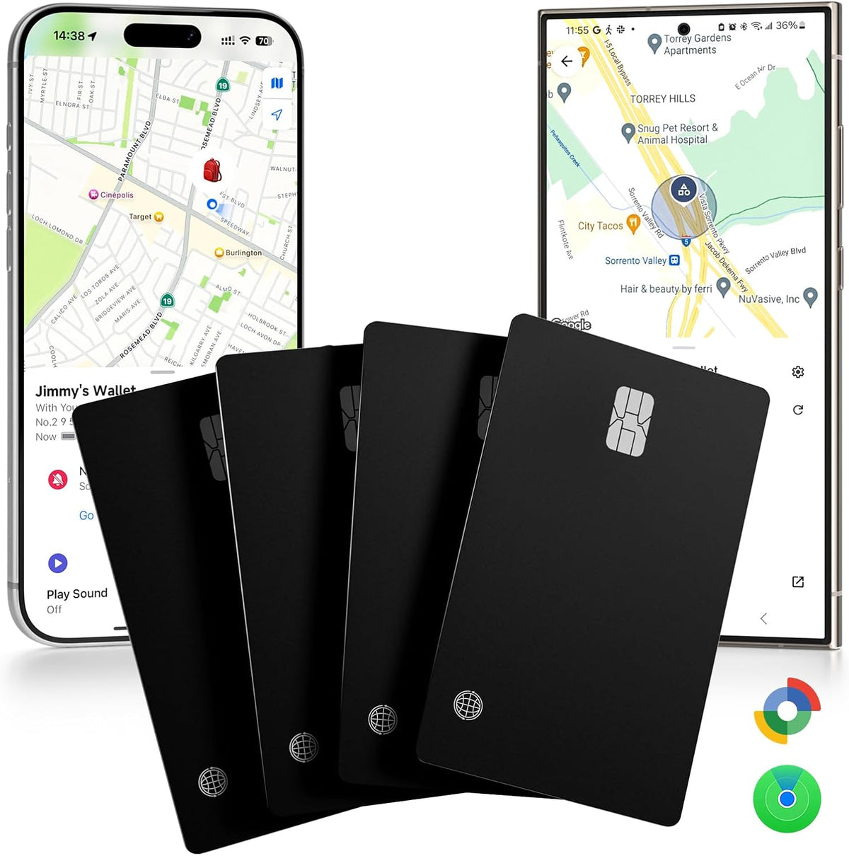 eirix 2 Pack Wallet Tracker Card (iOS and Android) Ultra Slim 0.07in IP68 Waterproof Rechargeable Work with Apple Find My & Google Find Hub, Item Locator for Card Holder,Passports,Money Clips