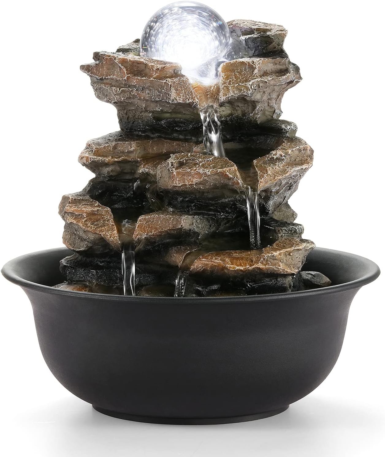 WICHEMI Indoor Fountain Tabletop Fountain Waterfall Fountains Stacked Rocks | Desktop Fountain With LED Light, Soothing Sound, Stress Relief, Humidifies Air, No Plumbing, Easy Setup, 11.8"X8.7"X5.9"