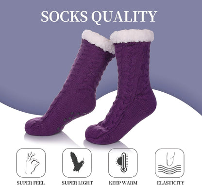 SDBING Women's Winter Super Soft Warm Cozy Fleece Lined Fuzzy Slipper Socks with Grippers