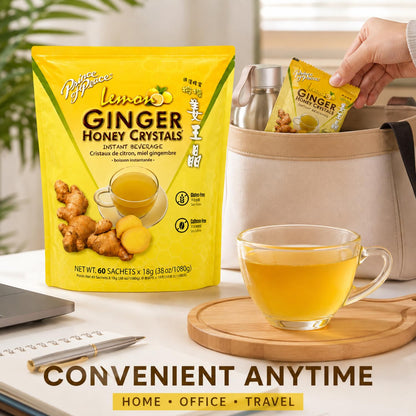 Prince of Peace Instant Ginger Honey Crystals with Lemon, 60 Sachets – Instant Hot or Cold Beverage – Easy to Brew – Drink Like a Tea – Caffeine and Gluten Free – Real Ginger