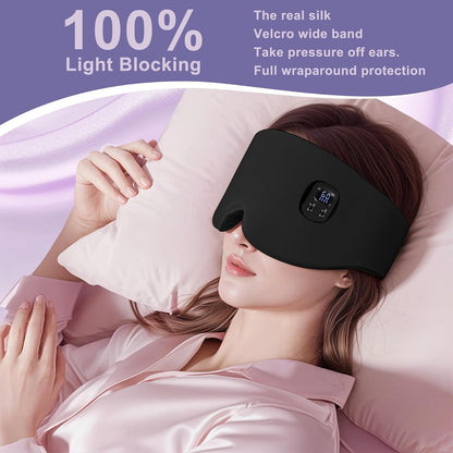 100% Mulberry Silk Cordless Heated Eye Mask, Cordless Heated Eye Masks for Dry Eyes, 4 Time Levels and 4 Temperature Settings, Visualized LED Screen, 1500mAh, Total Light Blocking