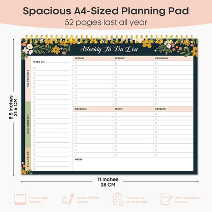 Taja Weekly To Do List Notepad with 52 Undated Sheets（8.5"×11"）- Weekly Desk Planner for Women & Man, Work and Home -1 Pack Violet Dream