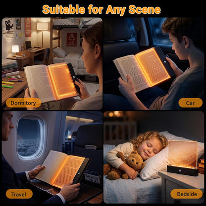 Book Light, Rechargeable Clear LED Flat Reading Light with 3 Colors & Timer, Dimmable Panel Plate Lamp Book Full Page Light for Reading in Bed at Night, Funny Gifts for Readers Kids Women Men (White)