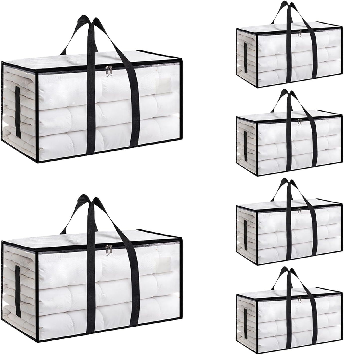 Moving Bags Extra Large - Heavy Duty Storage Totes with Wrap-Around Handles & Reinforced Zippers - Foldable Moving Box Alternative, Water-Resistant for Dorm, Closet & Under Bed Storage (Clear)