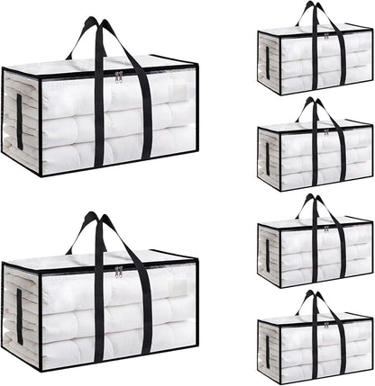 Moving Bags Extra Large - Heavy Duty Storage Totes with Wrap-Around Handles & Reinforced Zippers - Foldable Moving Box Alternative, Water-Resistant for Dorm, Closet & Under Bed Storage (Clear)