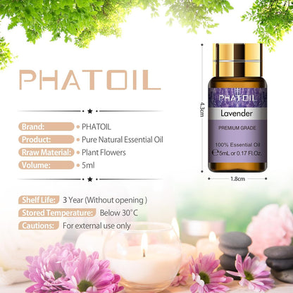 PHATOIL 15PCS Essential Oils Gift Set - Premium Quality 100% Natural Pure Essential Oils for Aromatherapy Diffuser Yoga Home Office Soap Candle Making- 5ml/Bottle