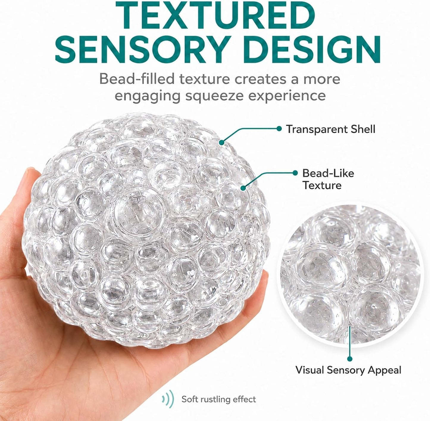 Handmade Stress Relief Balls for Adults, Soft Squeeze Fidget Toy with Rustling Sound, Portable Sensory Desk Toy for Office and Home (1 Blue)
