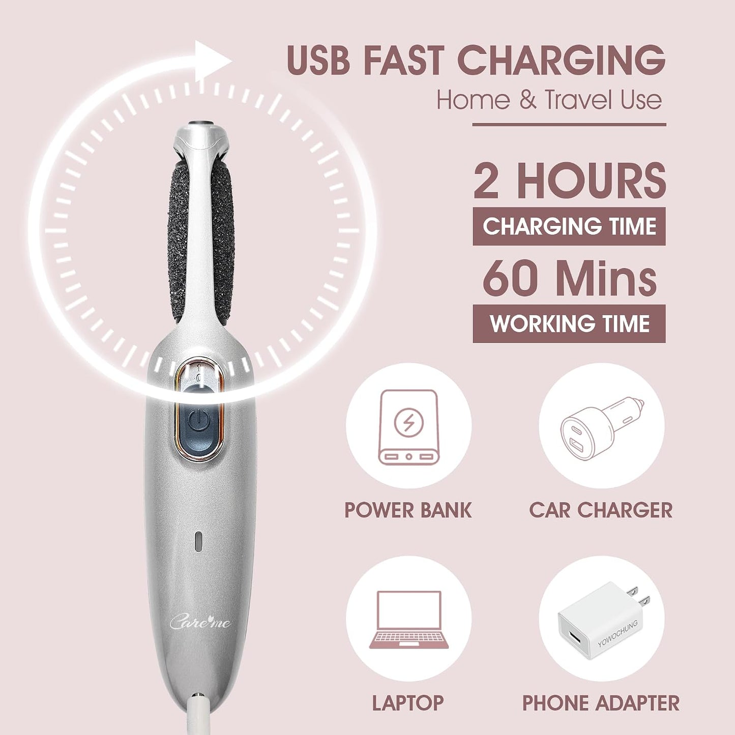 Powerful Electric Callus Remover Wand – Rechargeable Foot File, Grinder & Scrubber - Removes Dead, Hard Skin & Calluses – Best Pedicure Tool for Soft, Smooth Feet for Men & Women (Rose Gold)