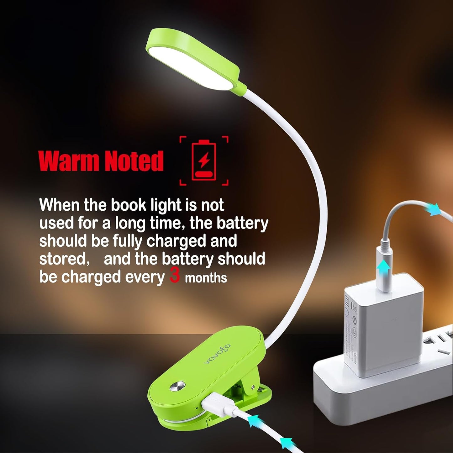 VAVOFO Rechargeable Book Light, 14 LEDs Eye Care Clip On Amber Reading Light for Bookworms Reading in Bed with 9 Colors 9 Brightness (White-Blue)