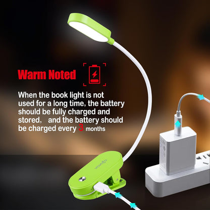 VAVOFO Rechargeable Book Light, 14 LEDs Eye Care Clip On Amber Reading Light for Bookworms Reading in Bed with 9 Colors 9 Brightness (White-Blue)