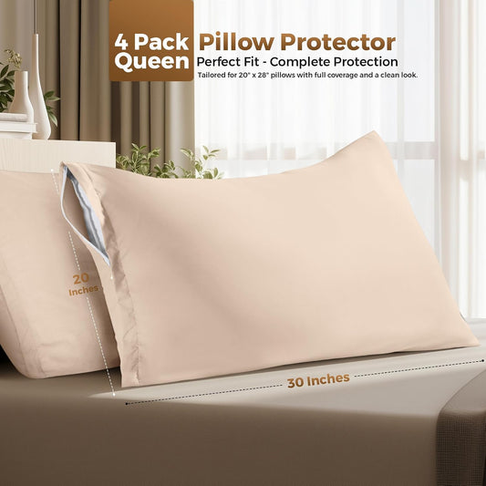 Utopia Bedding 4 Pack Pillow Protectors with Zipper Queen Size, Soft Brushed Microfiber Fabric Pillow Cases, Shrinkage and Fade Resistant Pillow Covers (White)